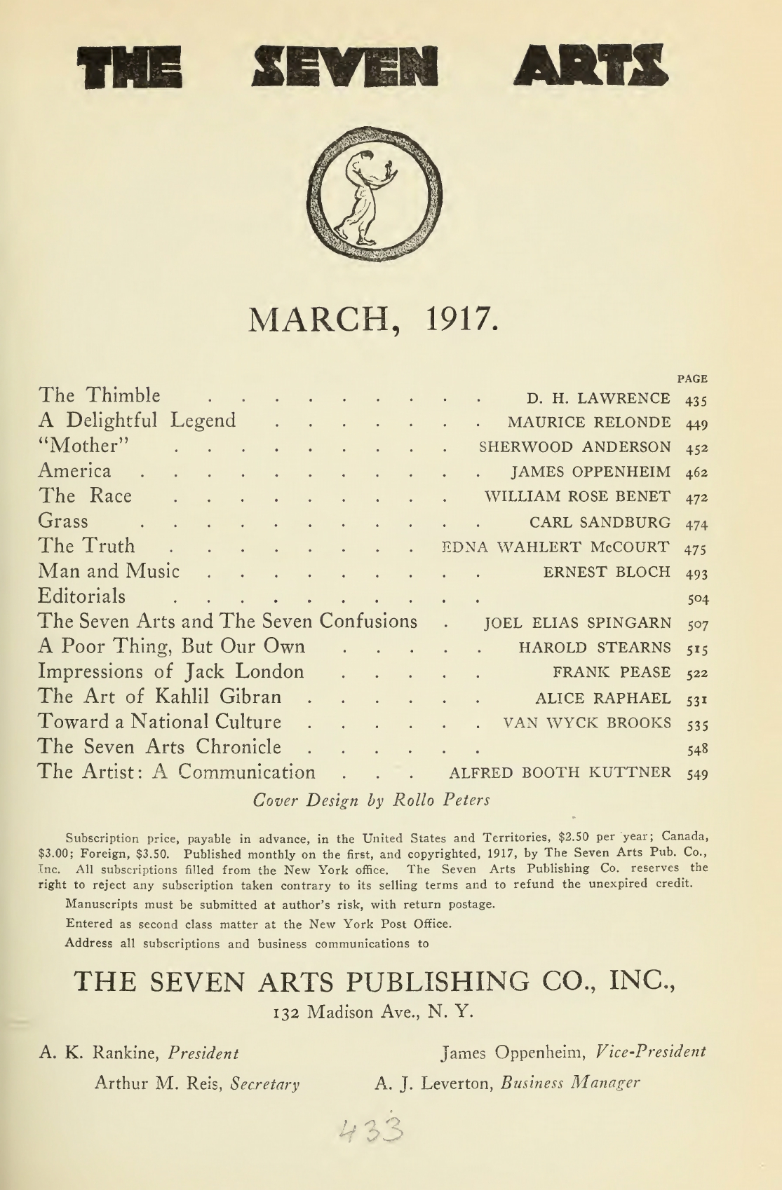 Alice Raphael, The Art of Kahlil Gibran, The Seven Arts, March, 1917