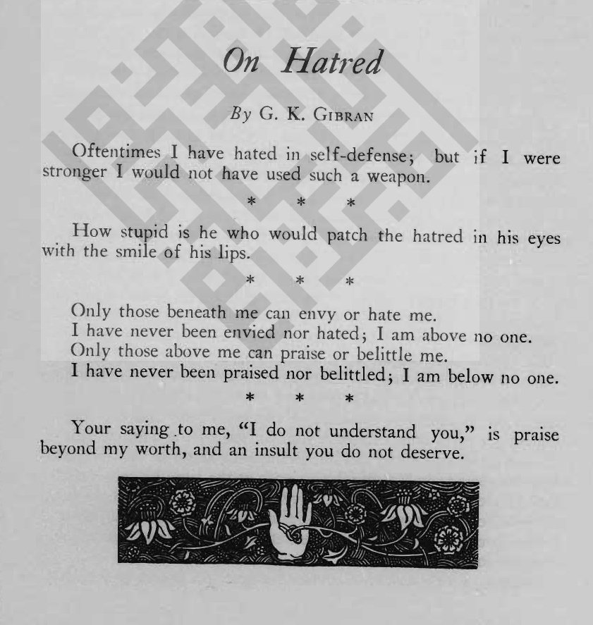 On Hatred, The Syrian World, 4, 10, June 1930, p. 28