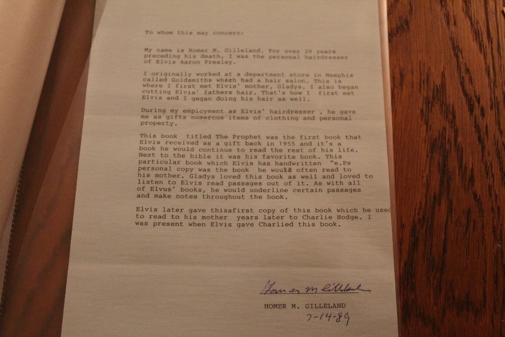 Elvis Presley's First Copy of The Prophet 1955