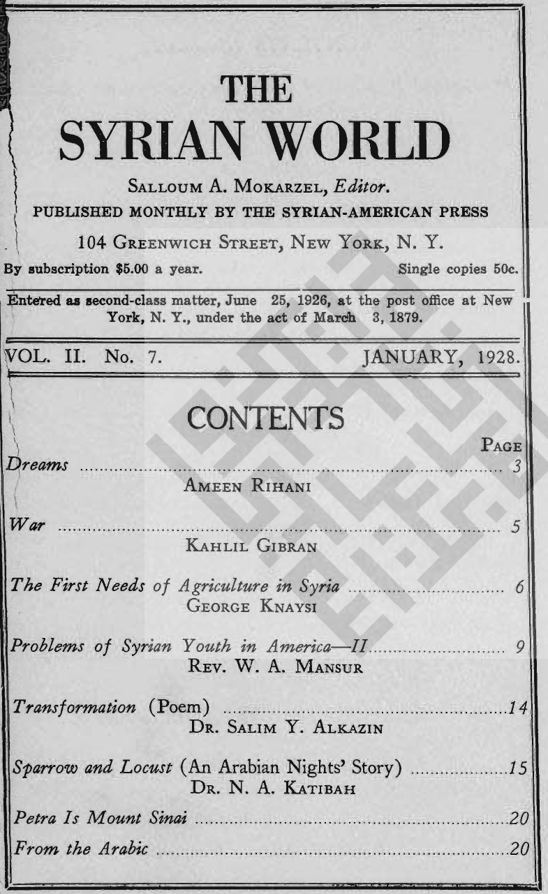 War, The Syrian World, 2, 7, January 1928