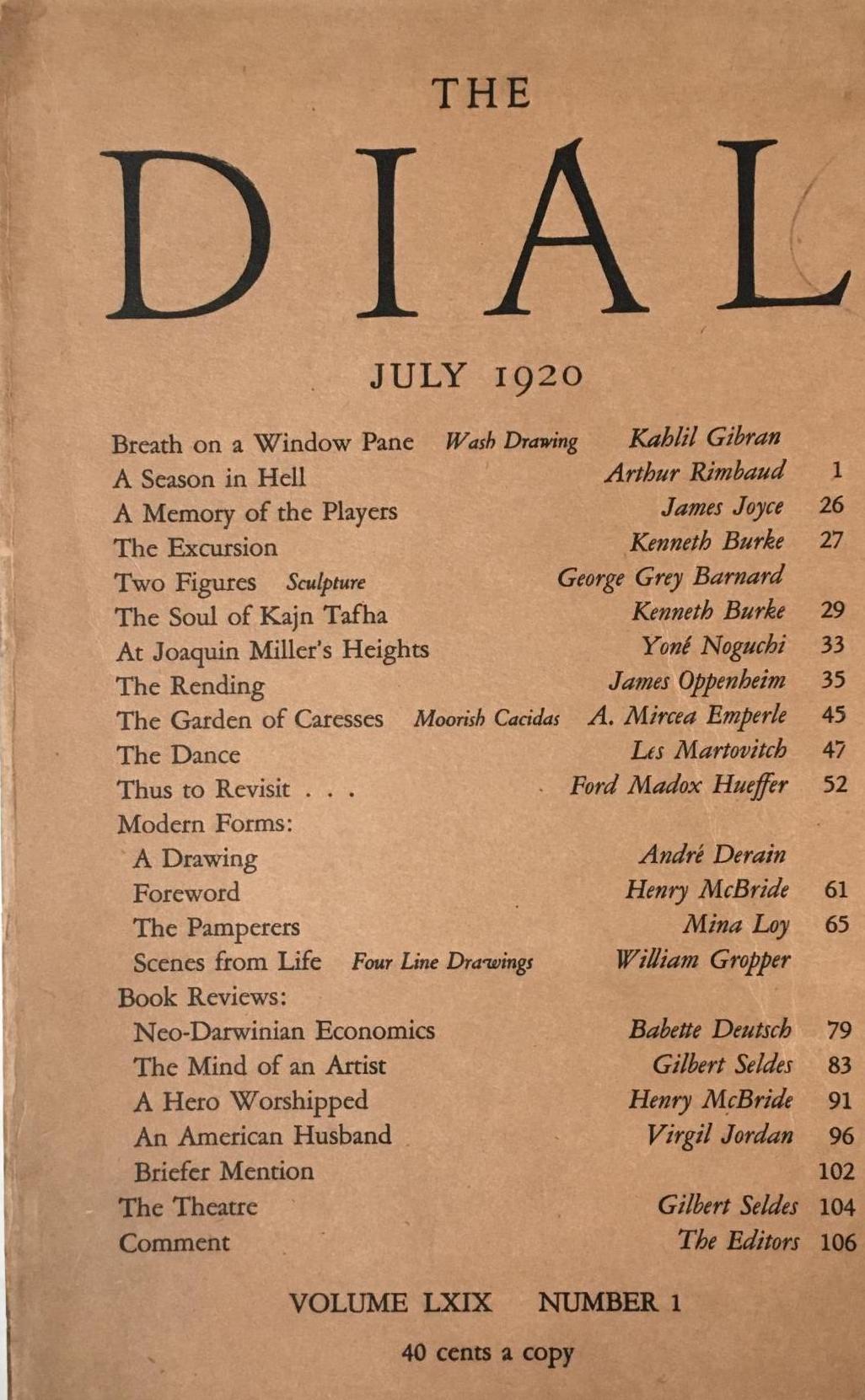 Breath on a Window Pane [Wash Drawing], The Dial, July 1920.