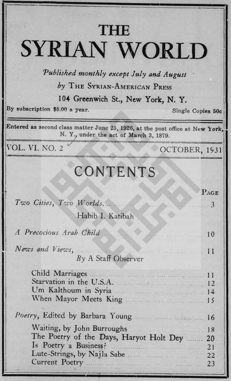 Reflections on Love, The Syrian World, 6, 2, October 1931