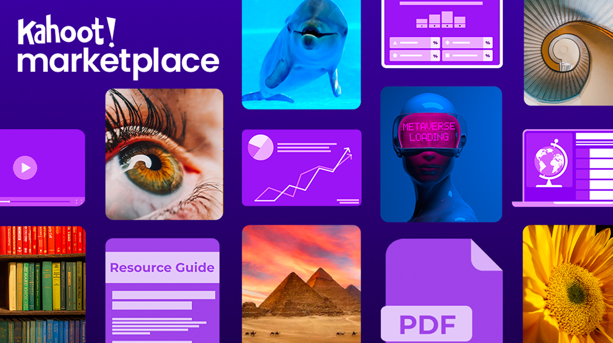 Mosaic style illustration showing content on Kahoot! marketplace